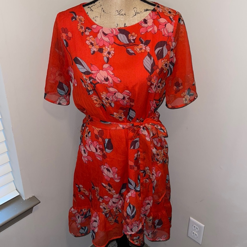 Floral Exotic Bright Chiffon Midi Lightweight Dress